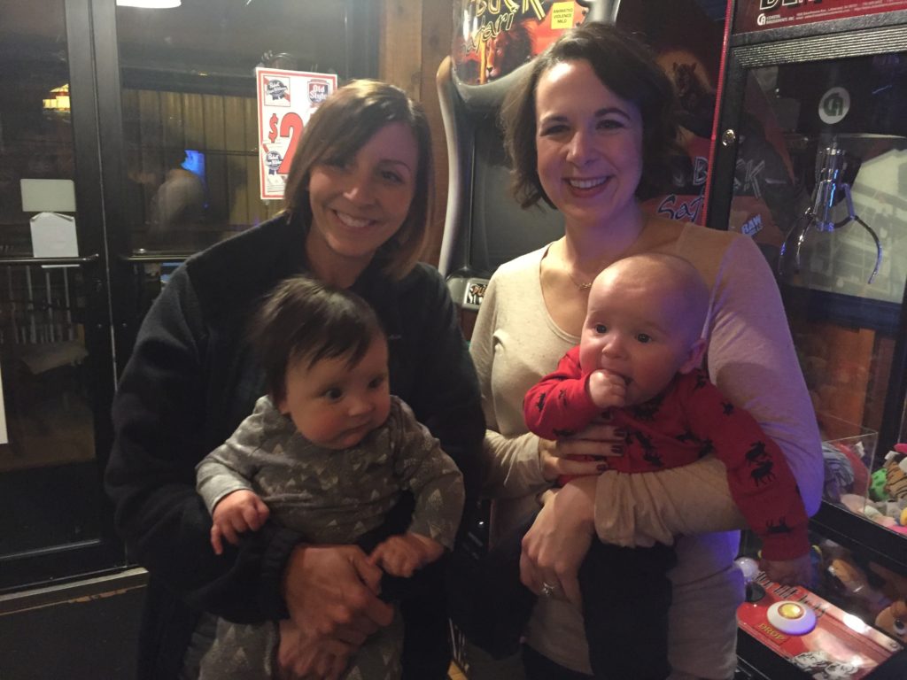 {Not only did Ben go to his first townie bar, but he met Cousin Tara and her son Brody (and her other son Braden). Brody and Ben were due a day apart!}